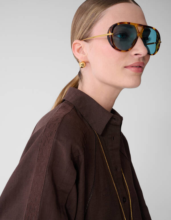 Pleated Embroidery Blouse Donkerbruin By Mieke SHOEBY WOMEN