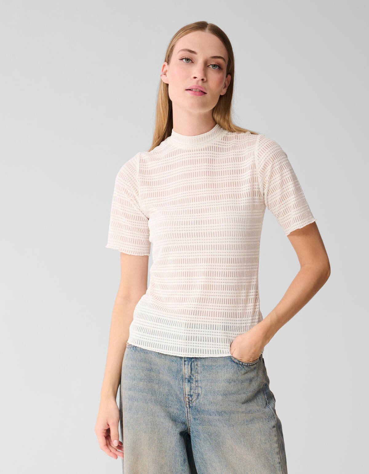 Mesh Structuur Top Gebroken Wit SHOEBY WOMEN