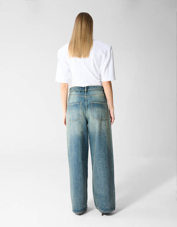 Folded Waistband Baggy Fit Jeans Donkerblauw SHOEBY WOMEN