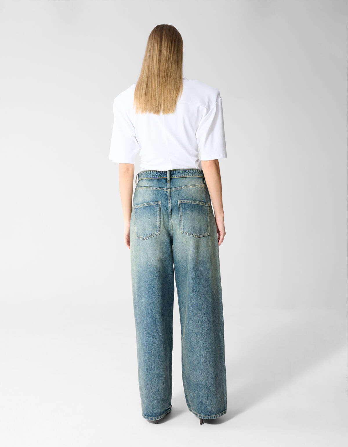 Folded Waistband Baggy Fit Jeans Donkerblauw SHOEBY WOMEN
