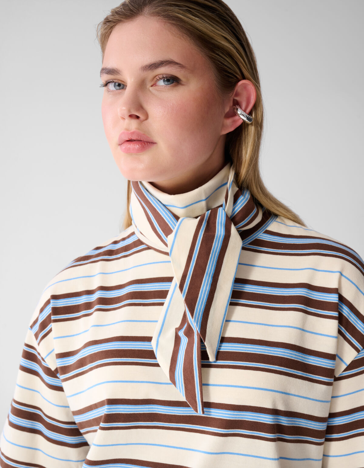 Scarf Striped T-shirt Gebroken Wit SHOEBY WOMEN