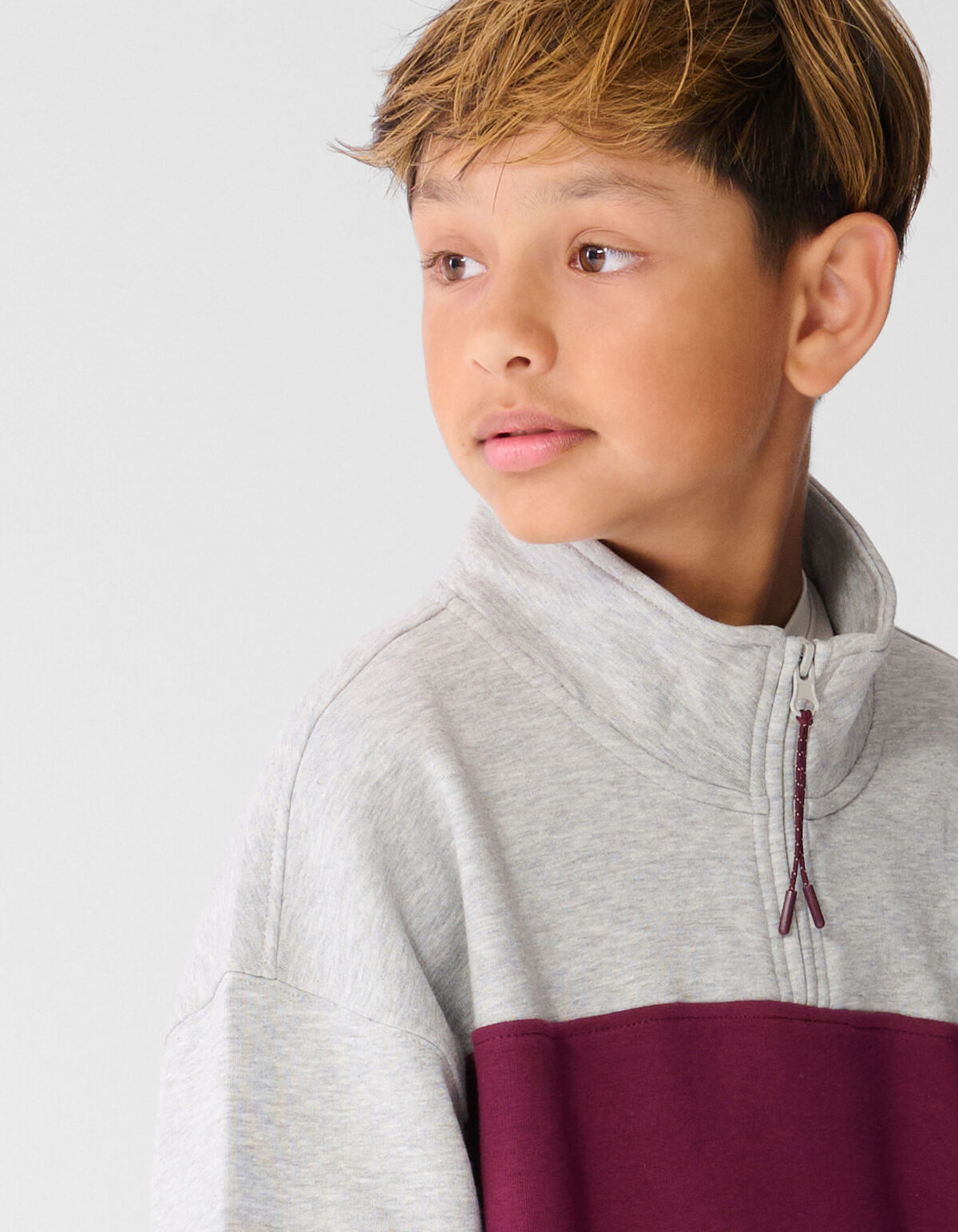 Sporty Zip Sweater Grijs/Donkerrood SHOEBY BOYS