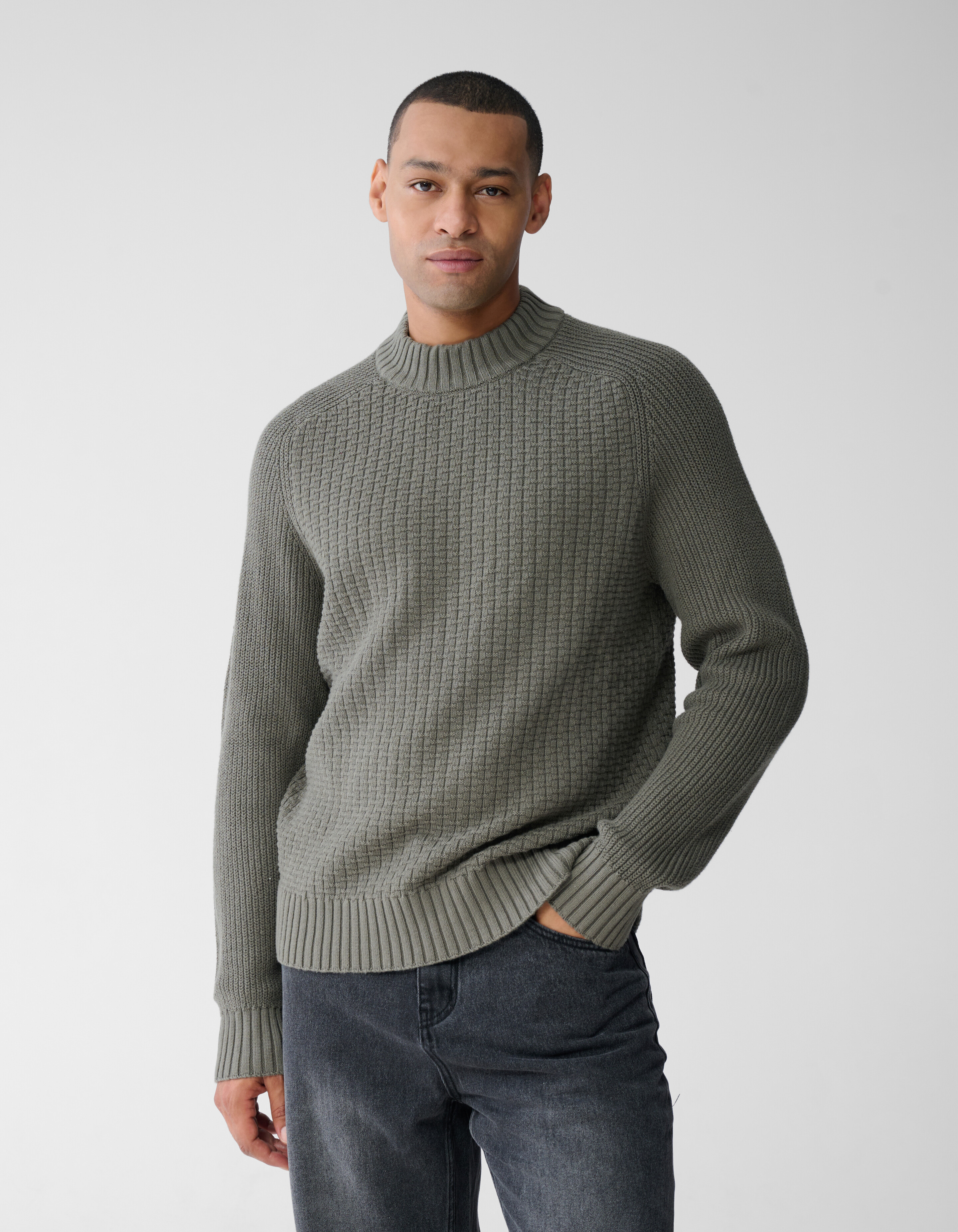 Structuur Knit Sweater Donkergroen SHOEBY MEN