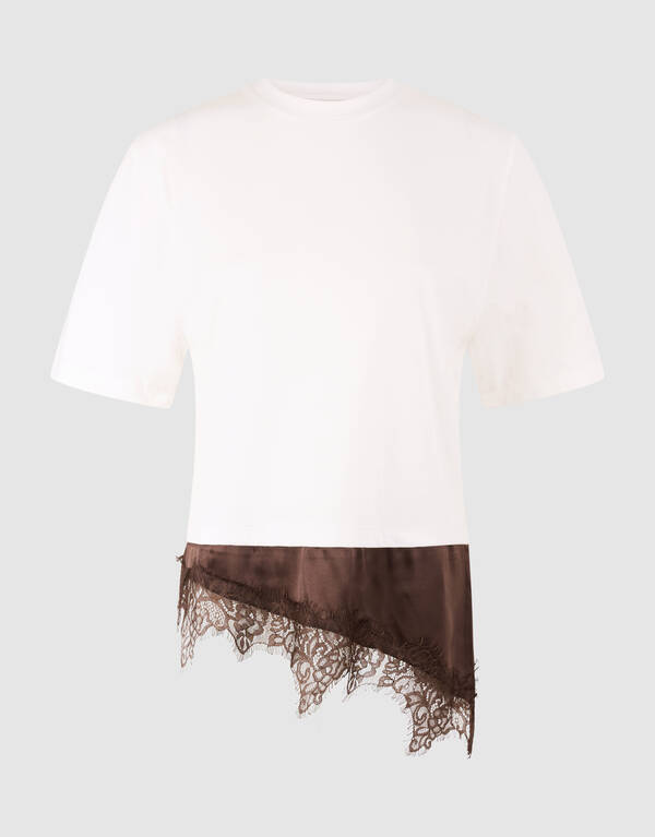 Kanten Satijnen T-shirt Wit SHOEBY WOMEN