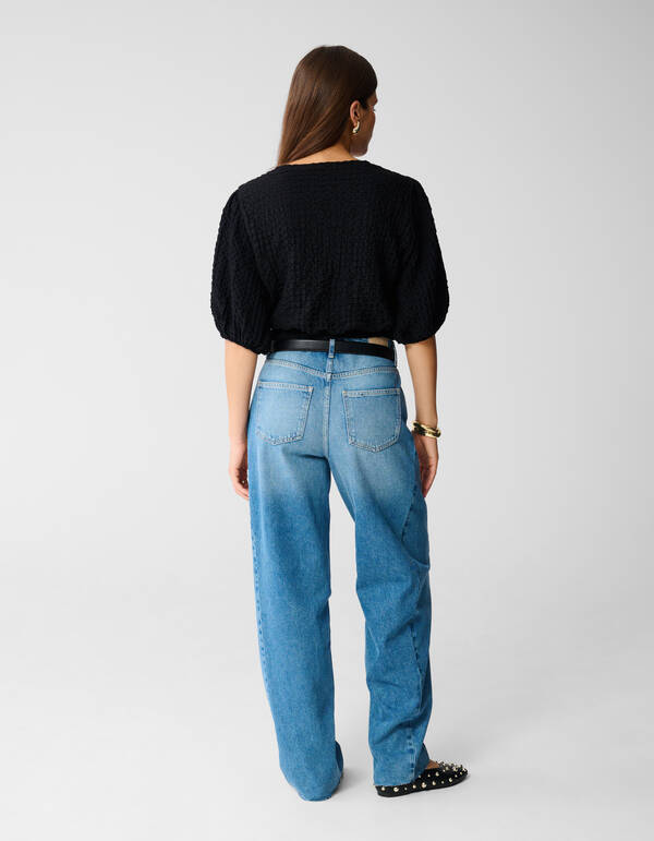 Crinkle Getailleerde Top Zwart SHOEBY WOMEN