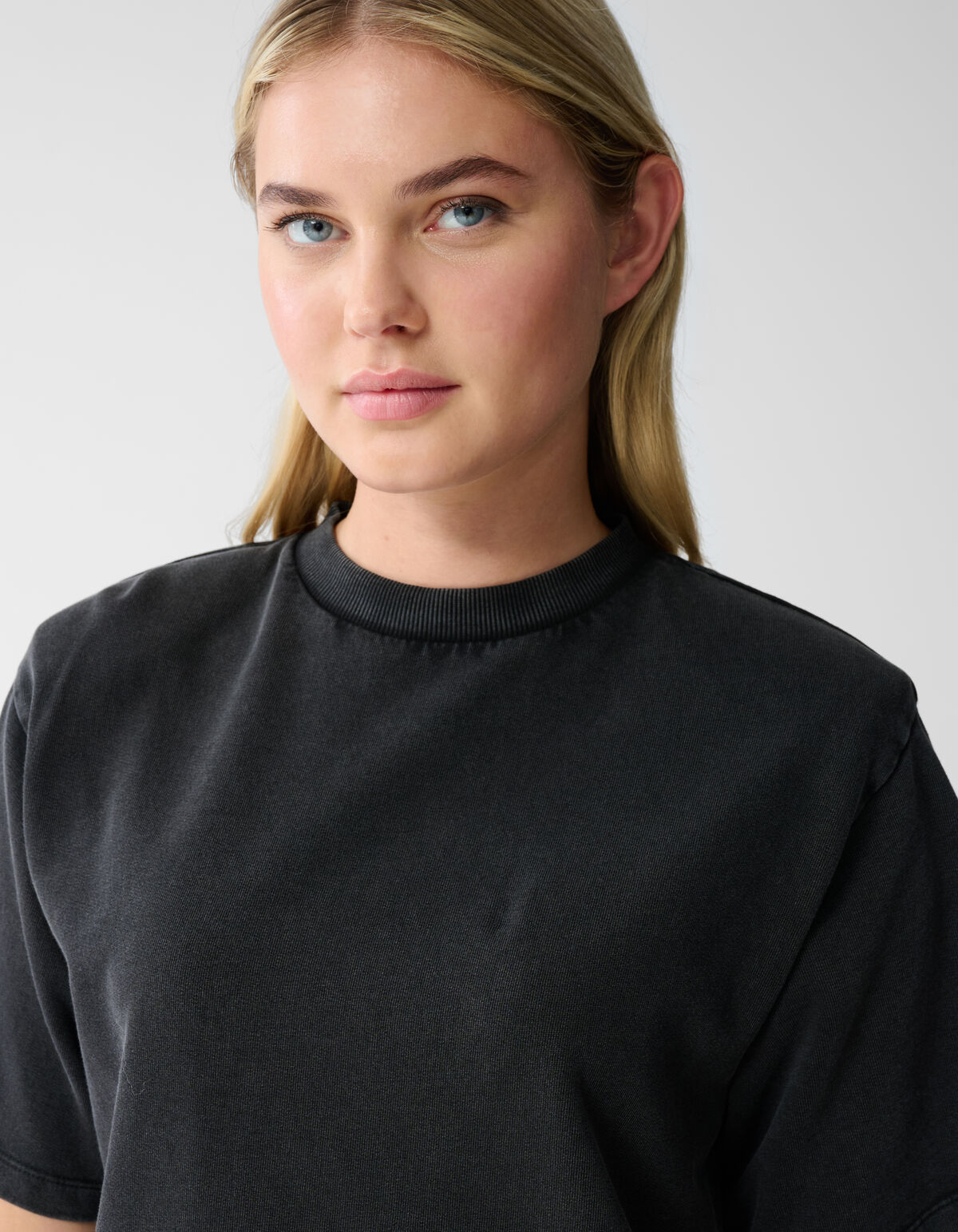 Padded Washed Sweat T-shirt Donkergrijs SHOEBY WOMEN