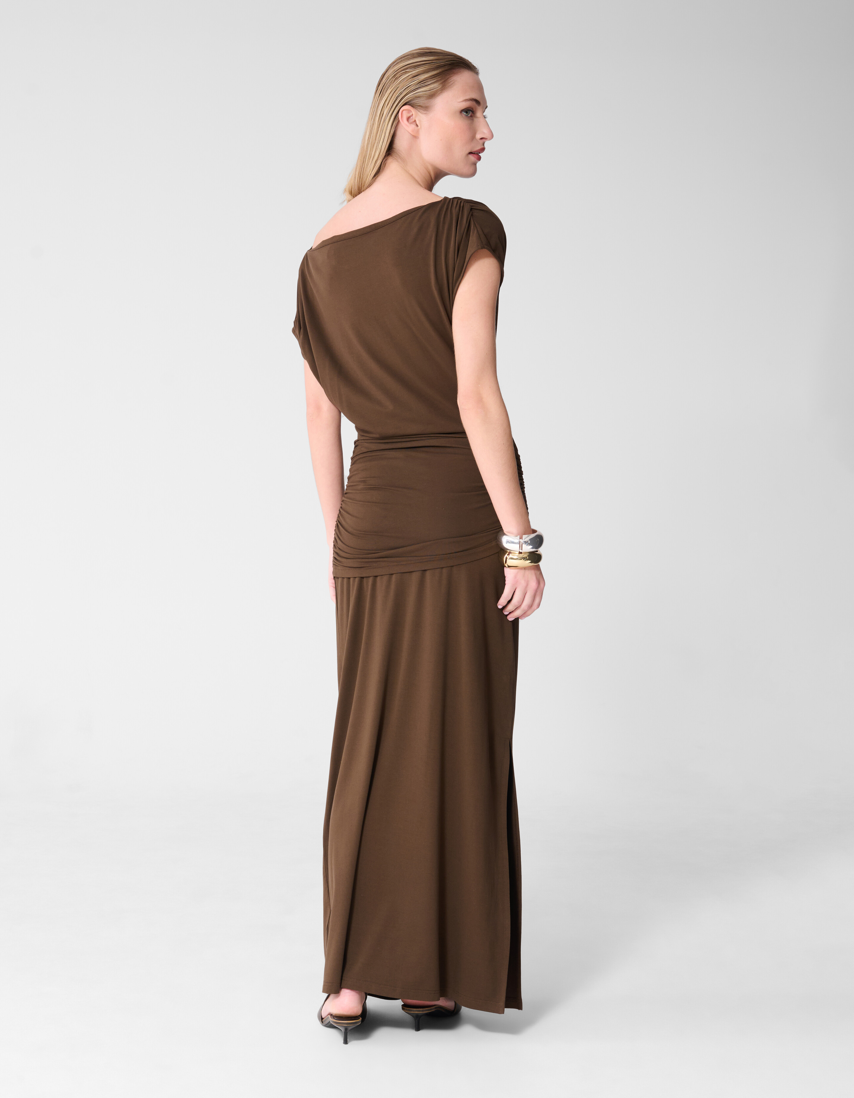 Drape Maxi Jurk Bruin By Fred SHOEBY WOMEN