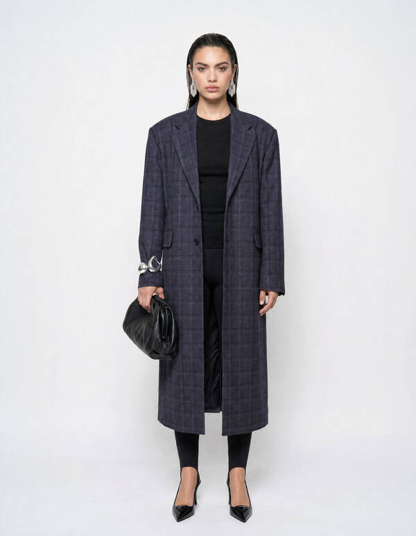 Midi Check Blazer Donkergrijs SHOEBY WOMEN