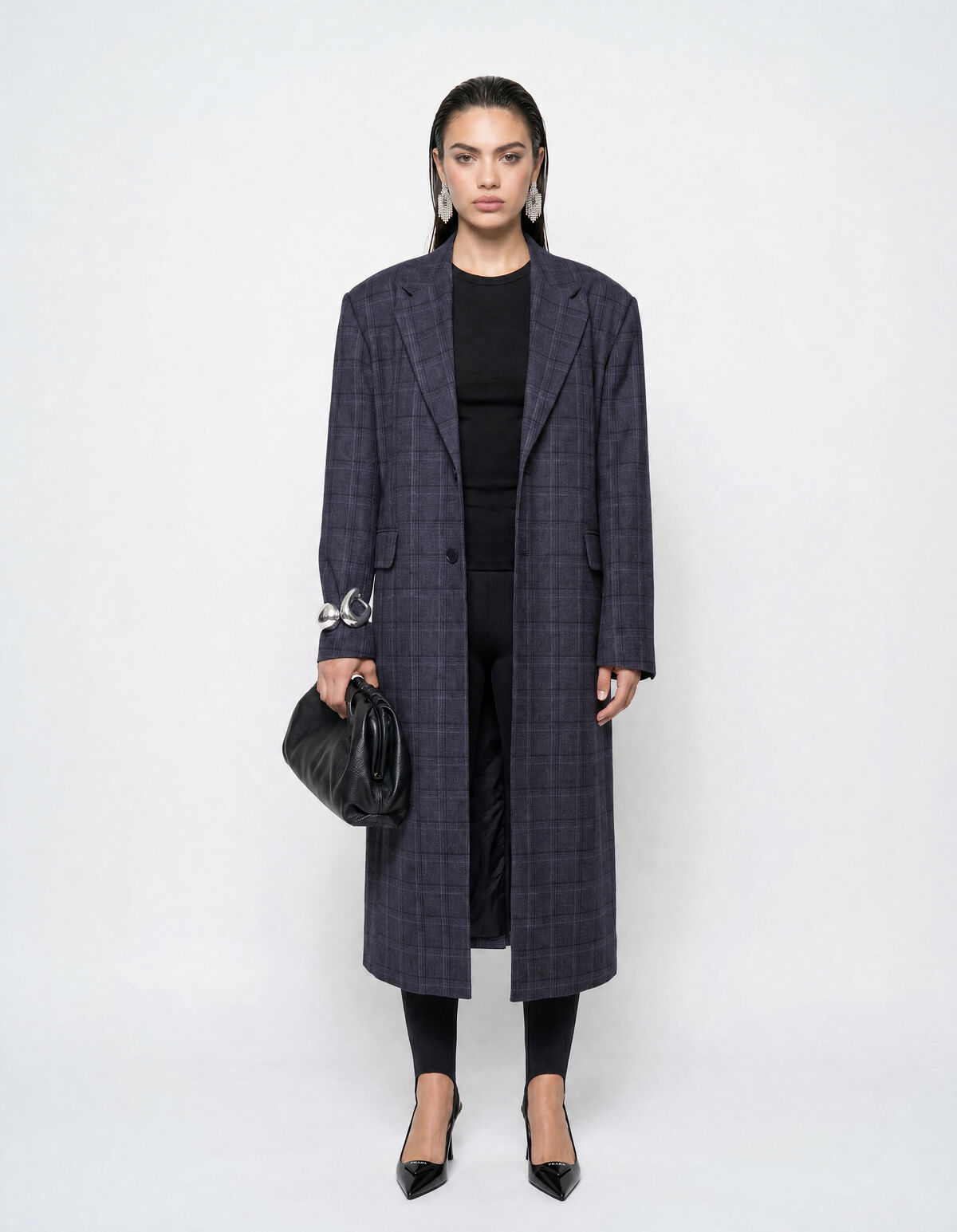 Midi Check Blazer Donkergrijs SHOEBY WOMEN