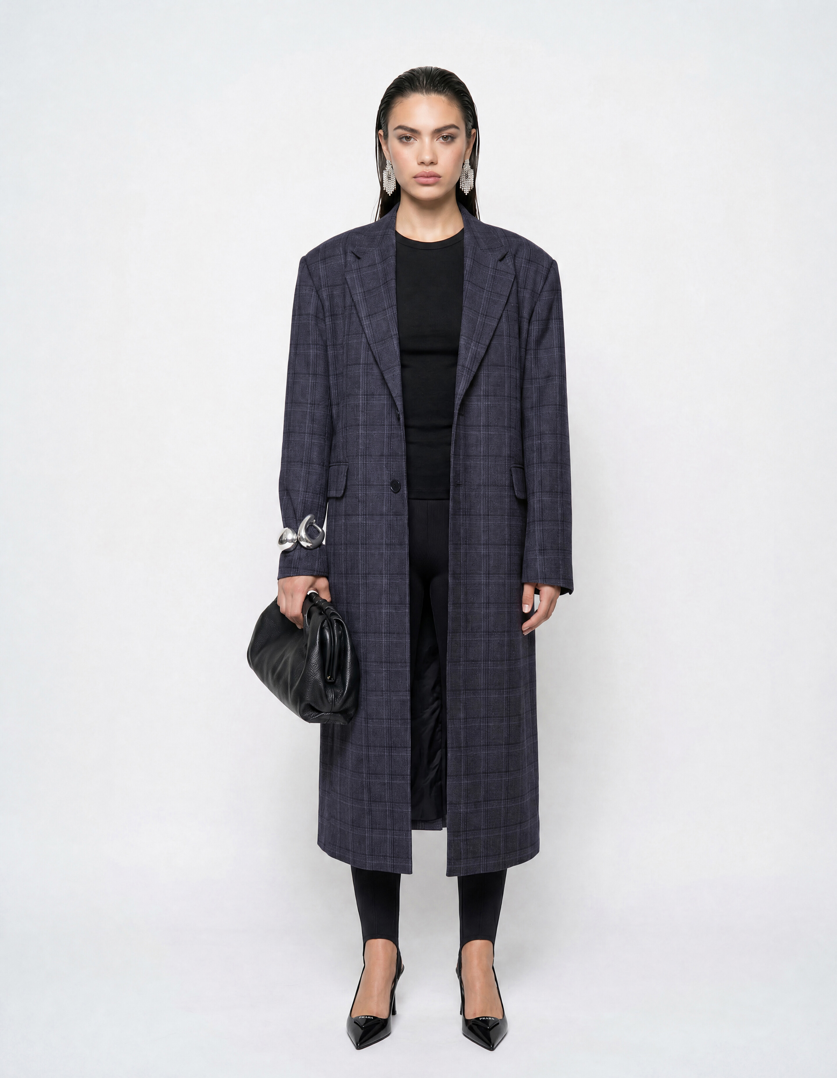 Midi Check Blazer Donkergrijs SHOEBY WOMEN