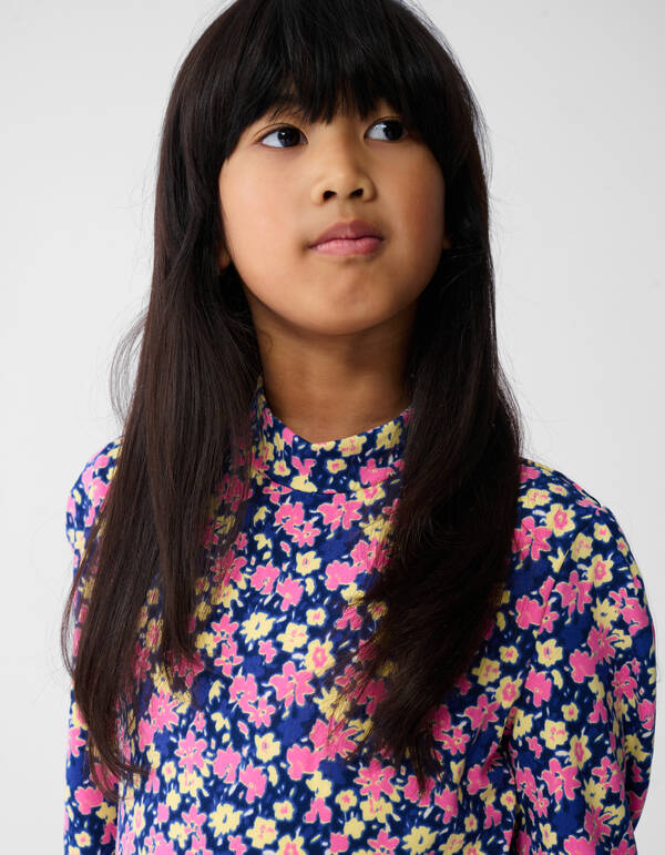 Flower Longsleeve Top Donkerblauw/Roze SHOEBY GIRLS