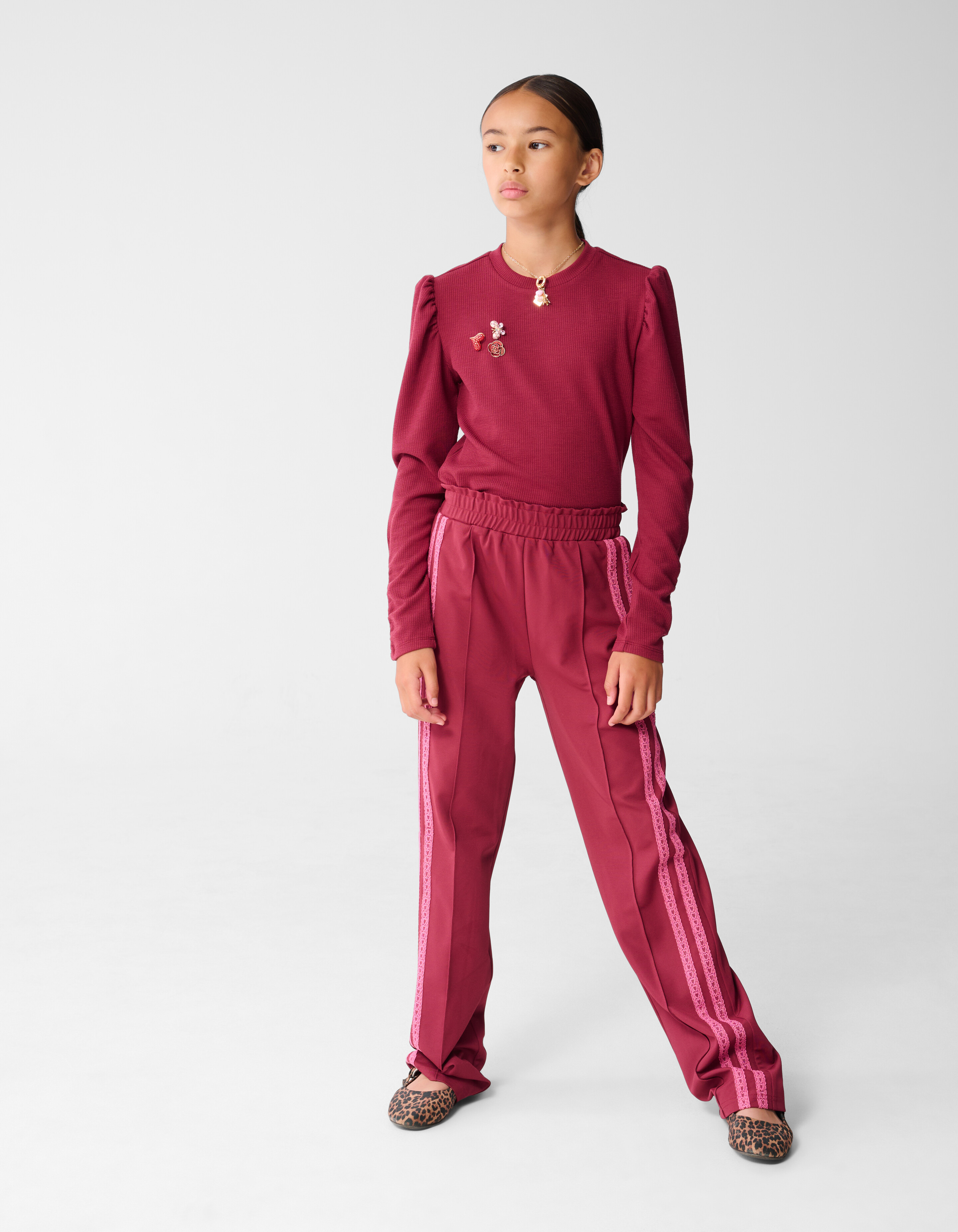 Sporty Wide Leg Broek Donkerroze SHOEBY GIRLS