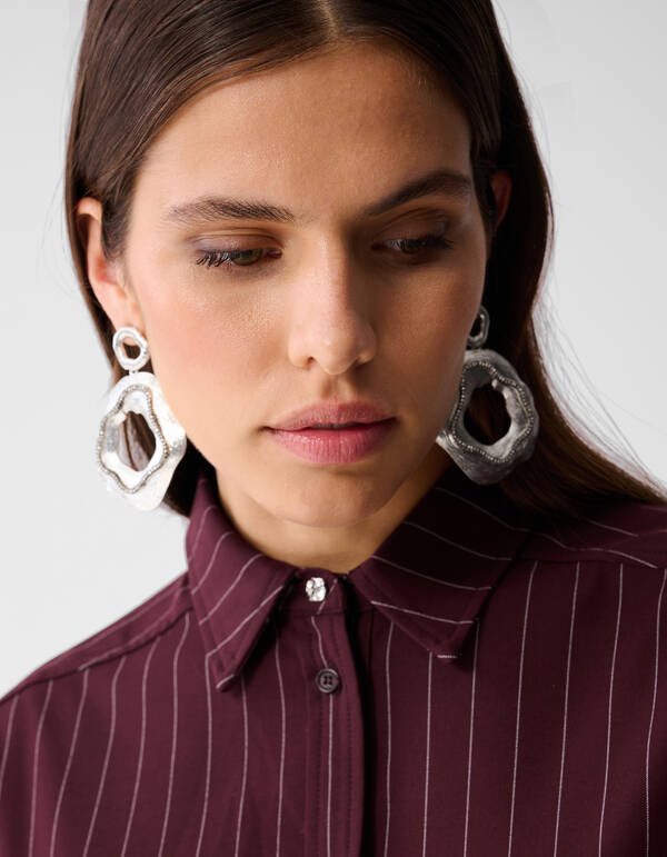 Oversized Pinstripe Blouse Donkerrood SHOEBY WOMEN