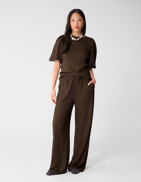 Crinkle Wide Leg Fit Broek Bruin SHOEBY WOMEN