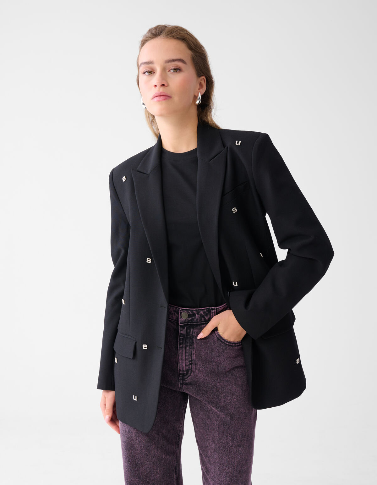 Strass Letter Blazer Zwart SHOEBY WOMEN