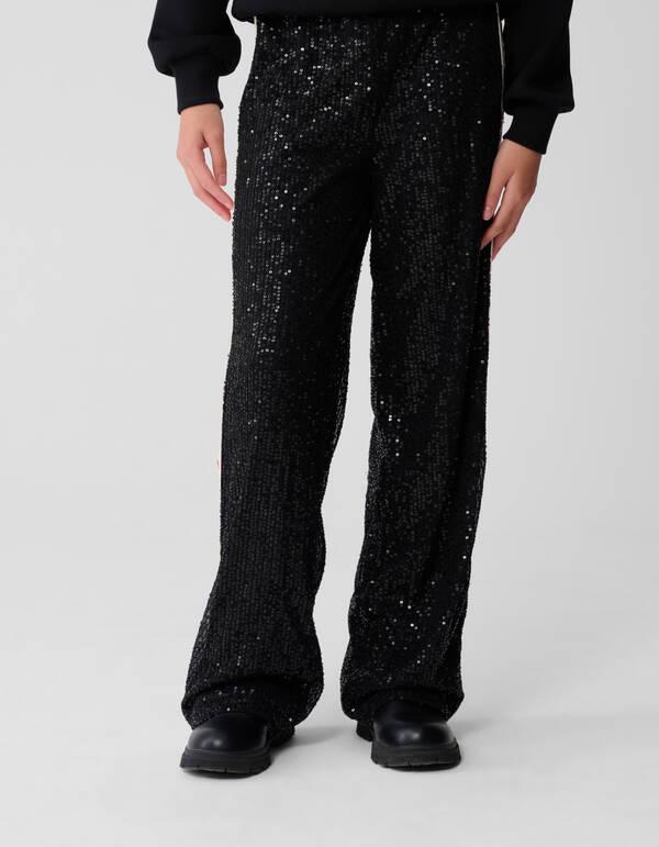 Sequin Tape Wide Leg Broek Zwart SHOEBY GIRLS