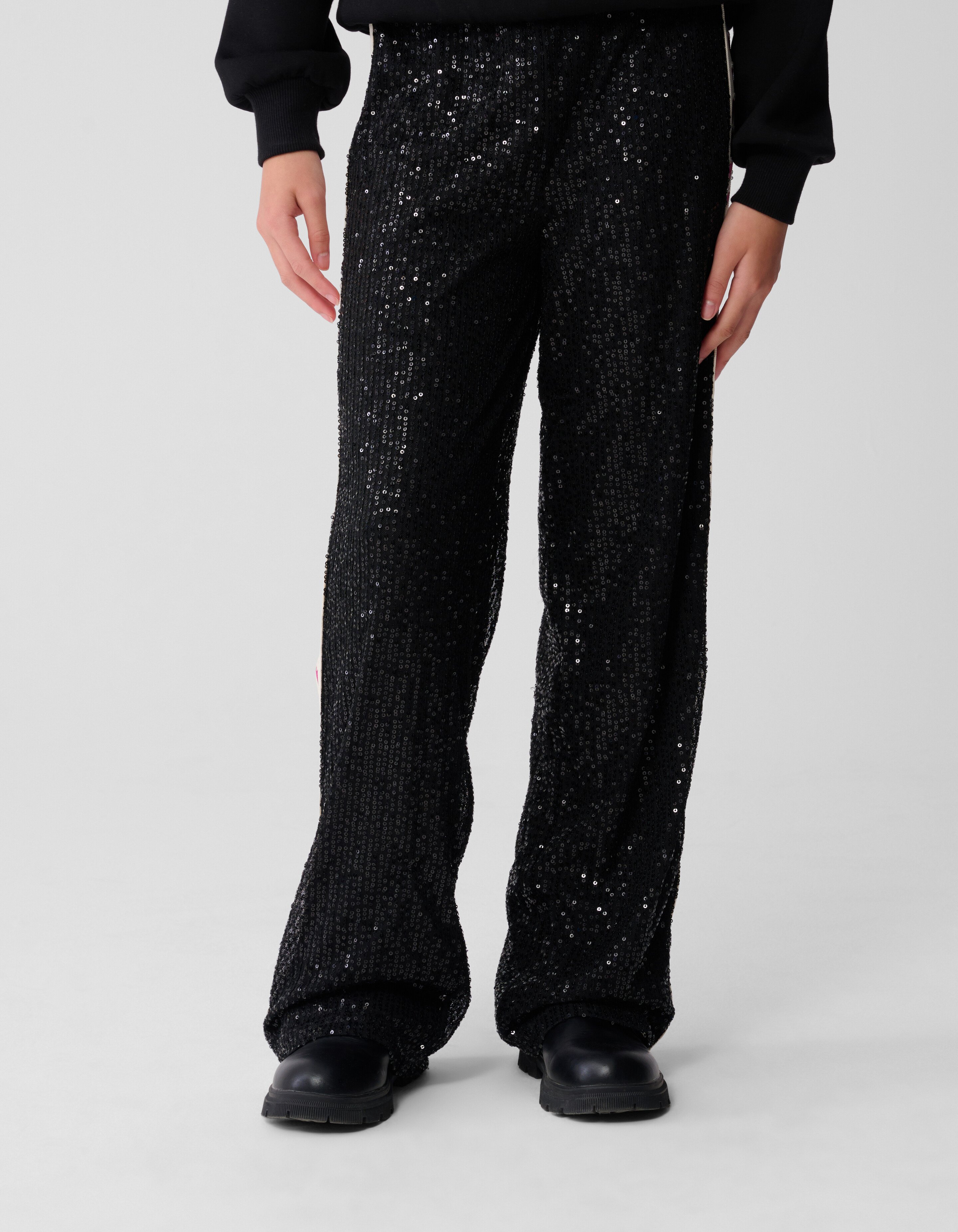 Sequin Tape Wide Leg Broek Zwart SHOEBY GIRLS