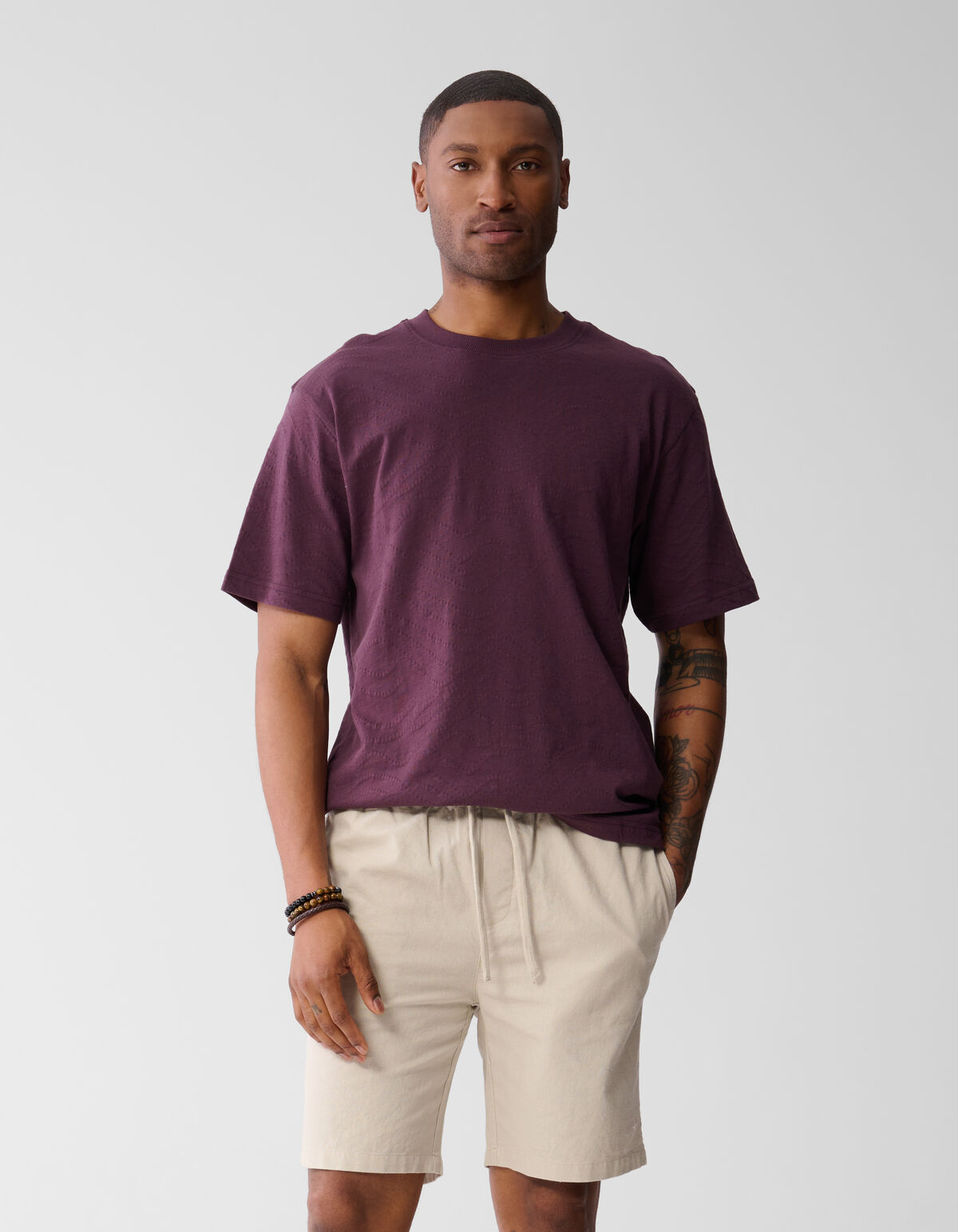 Jacquard T-shirt Donkerrood SHOEBY MEN