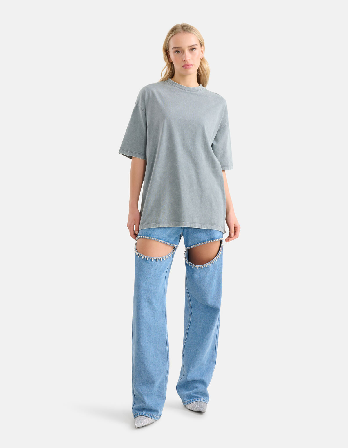 Oversized Washed T-shirt Lichtgrijs SHOEBY WOMEN