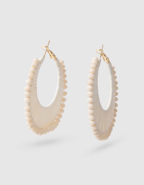 Beaded Hoop Oorbellen Gebroken Wit SHOEBY ACCESSOIRES
