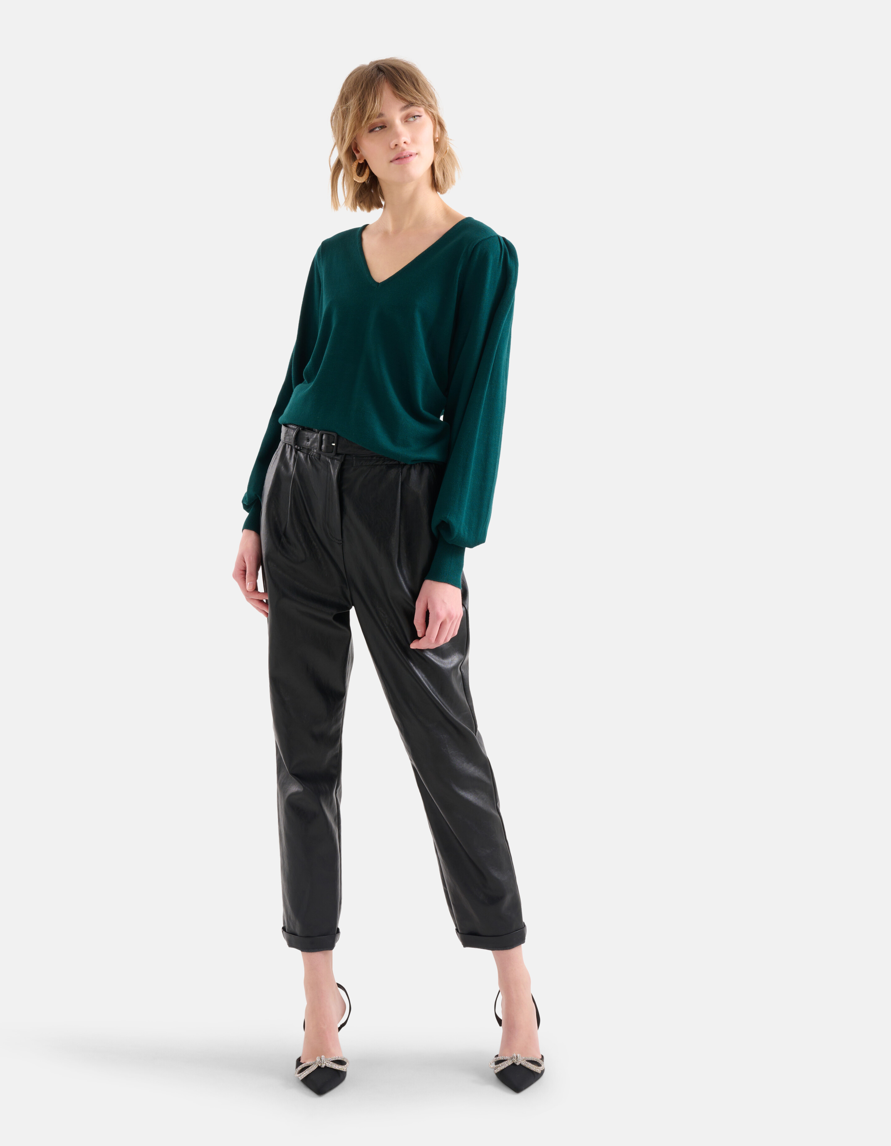 Gebreide V-hals Trui Donkergroen SHOEBY WOMEN
