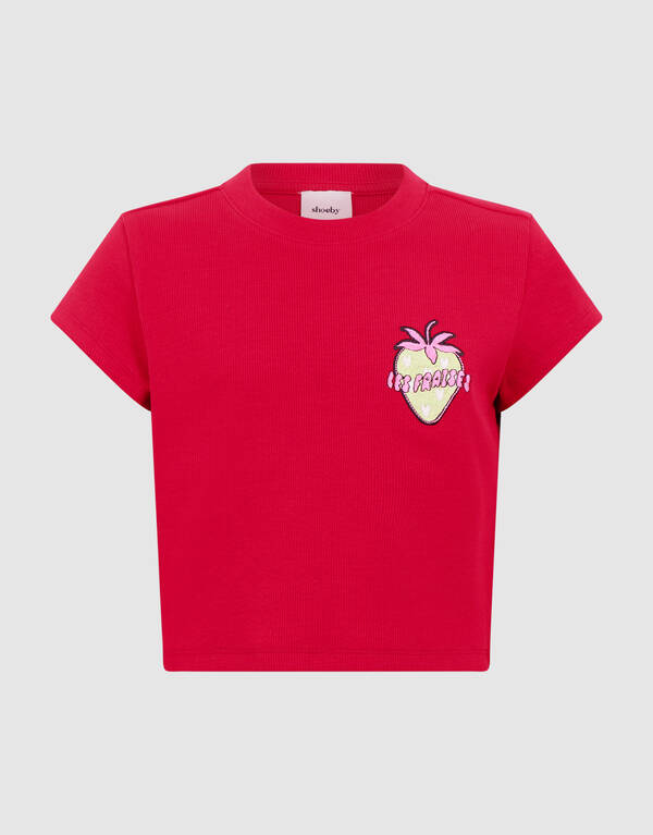 Rib Les Fraises Crop Top Rood SHOEBY GIRLS