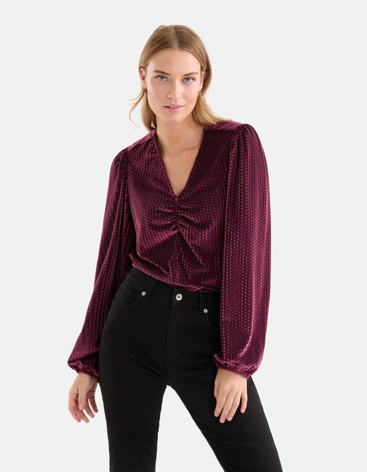 Velvet V-hals Top Paars SHOEBY WOMEN