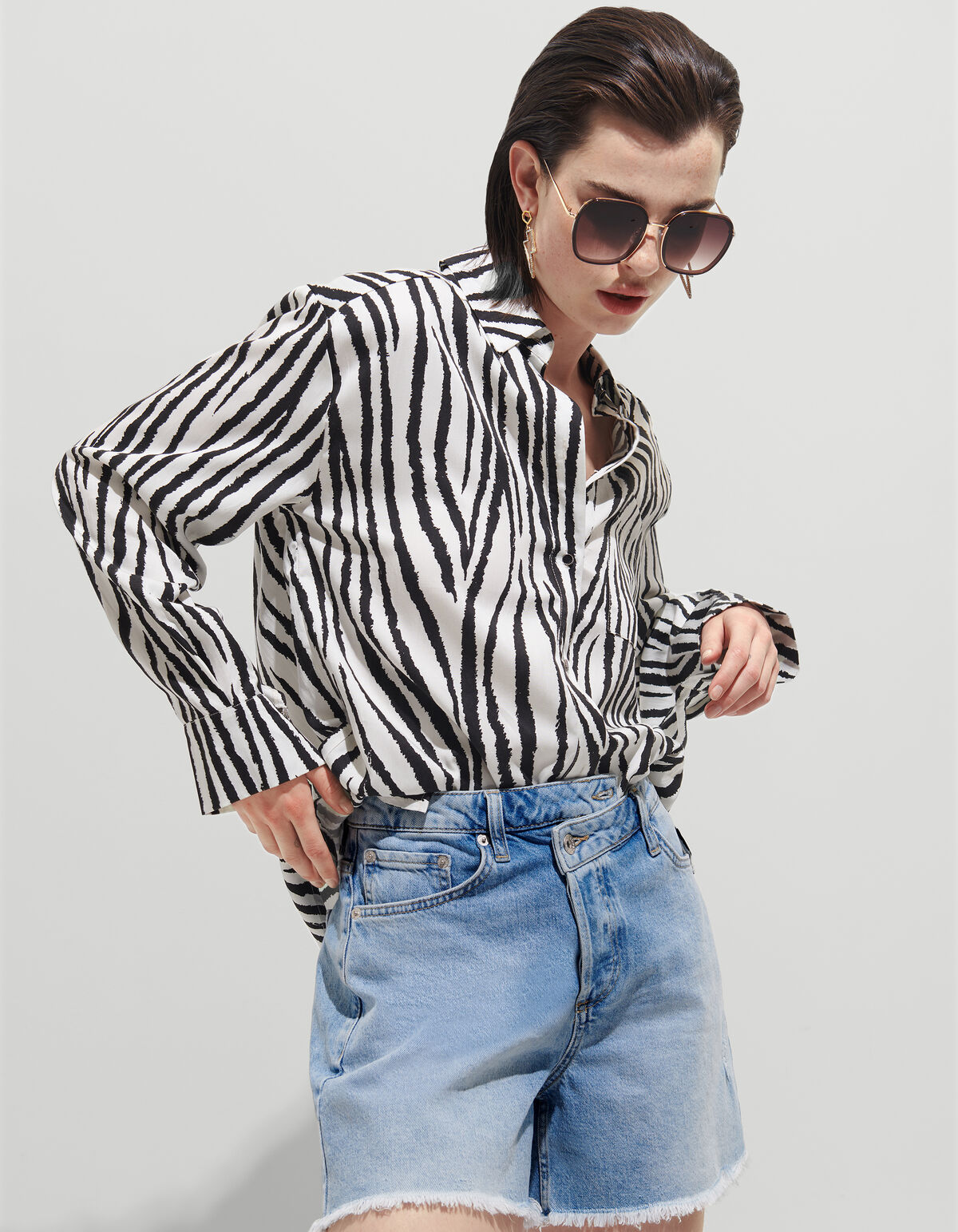 Zebra Printed Blouse Zwart/Wit SHOEBY WOMEN
