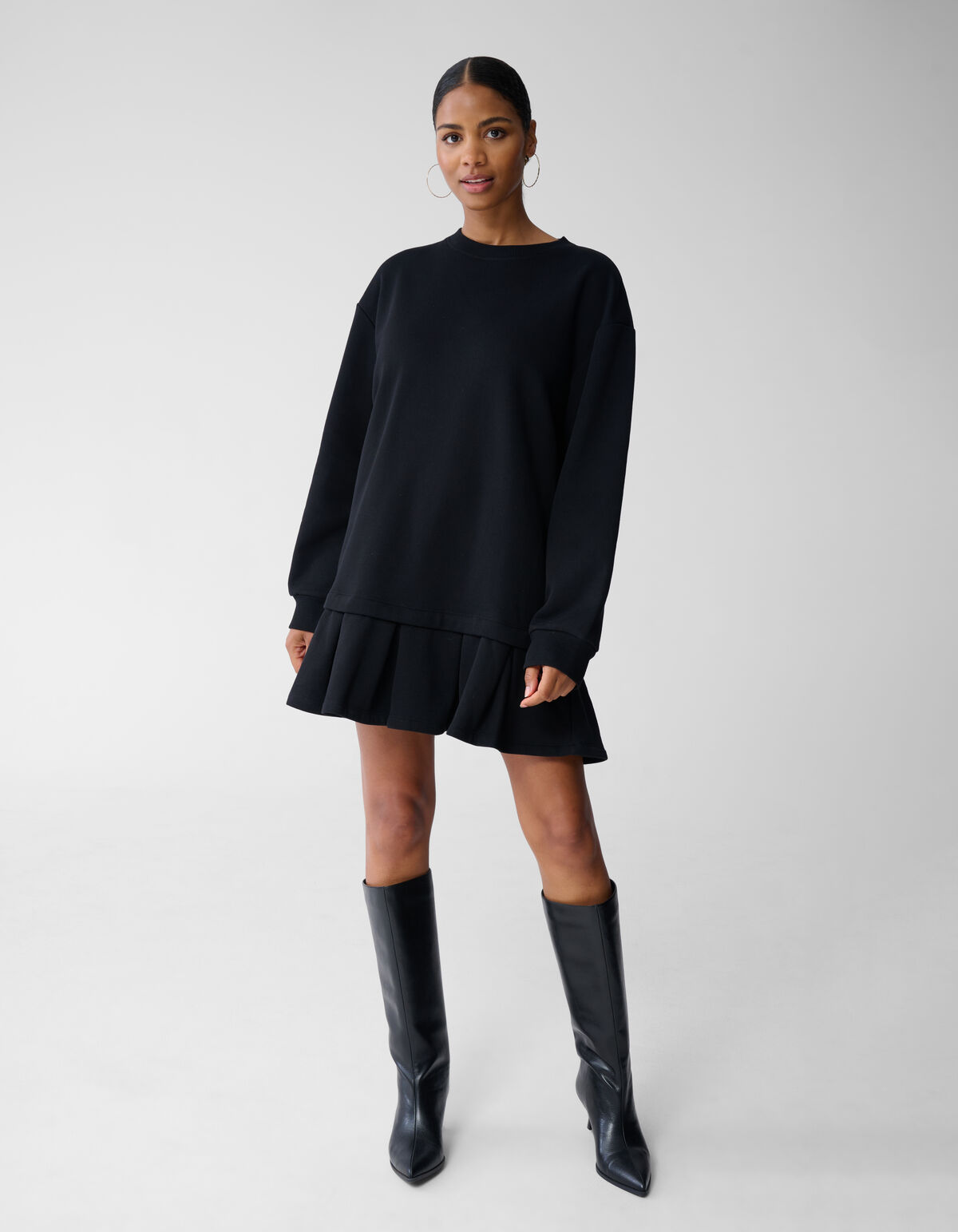 Oversized Sweat Ruffle Jurk Zwart SHOEBY WOMEN