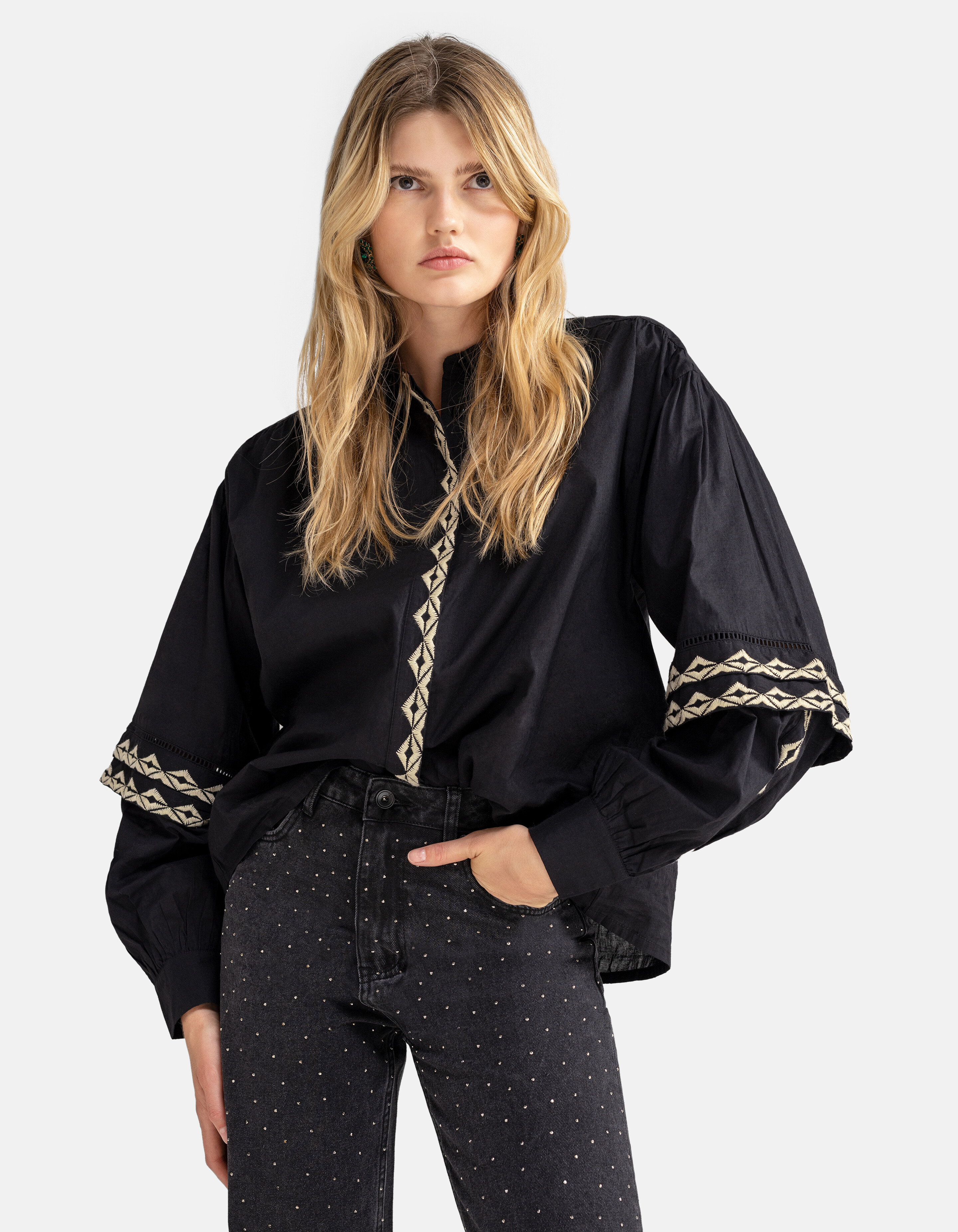 Embroidery Blouse Zwart SHOEBY WOMEN