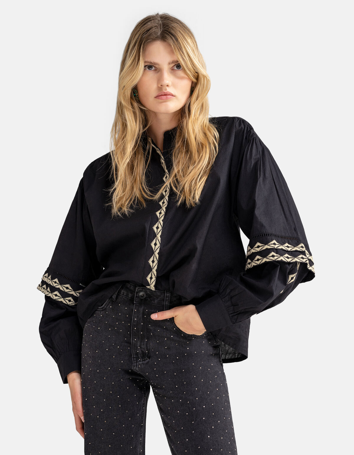 Embroidery Blouse Zwart SHOEBY WOMEN