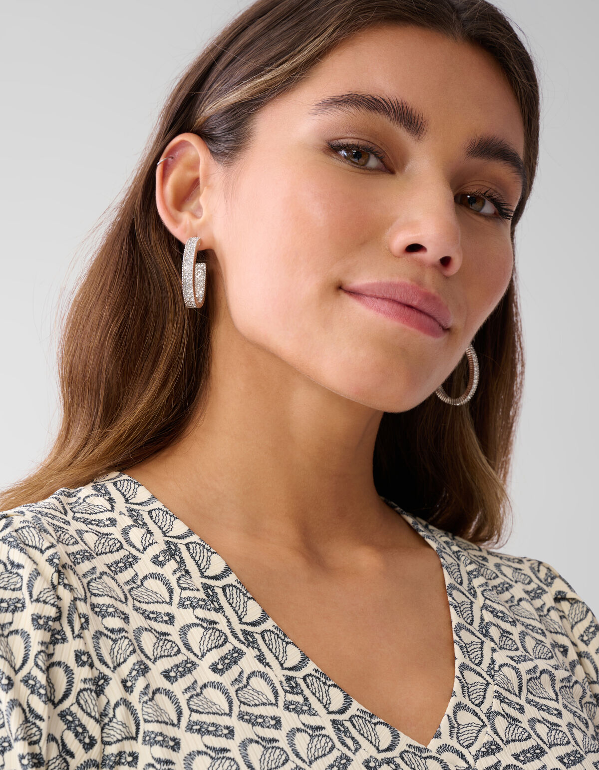 Printed Rib Jersey Top Gebroken Wit SHOEBY WOMEN