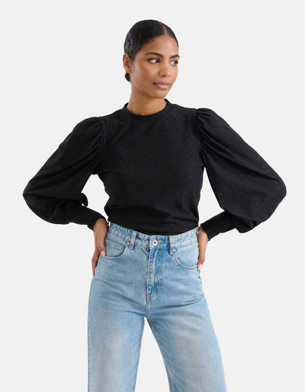 Embroidery Jersey Top Zwart SHOEBY WOMEN