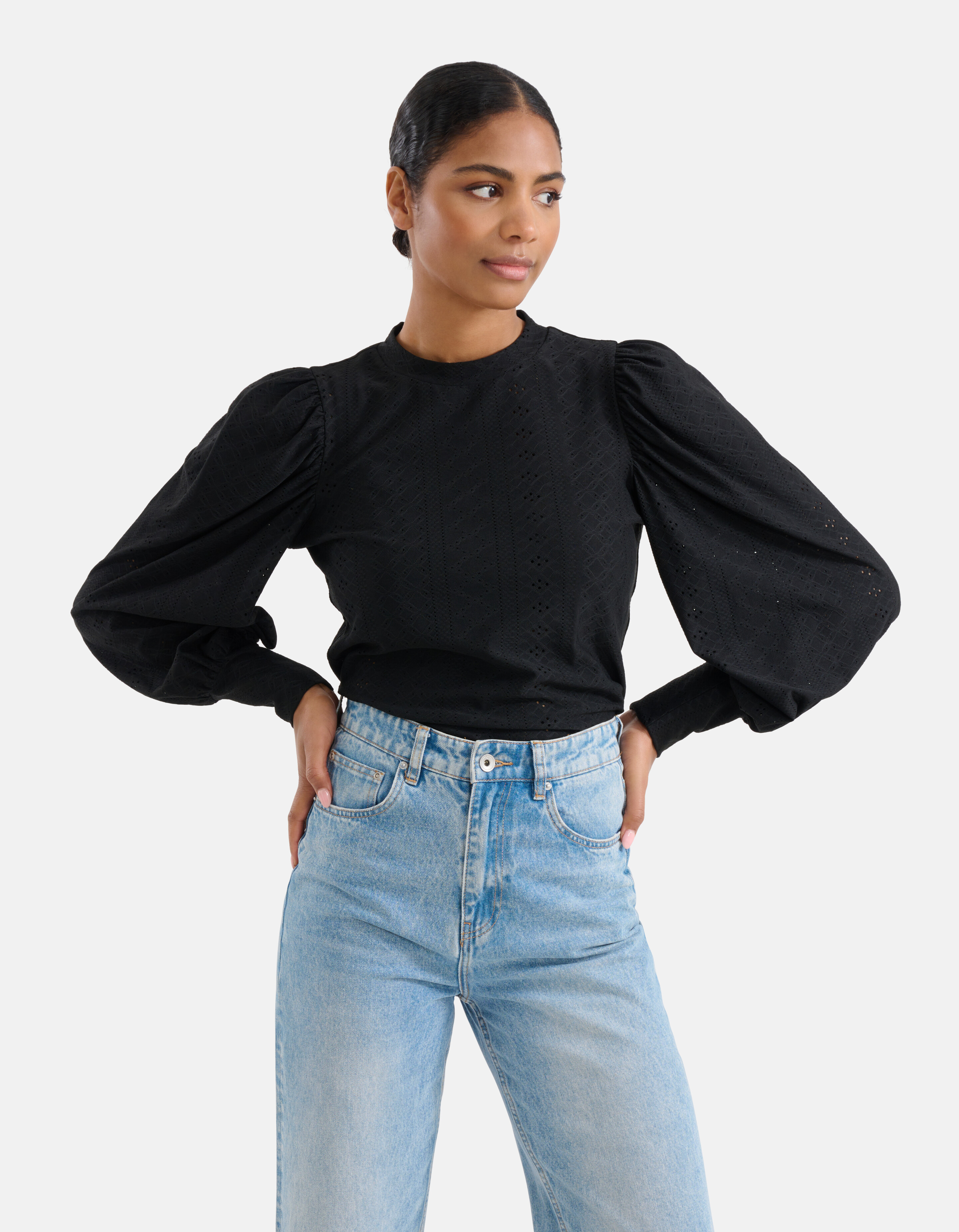 Embroidery Jersey Top Zwart SHOEBY WOMEN