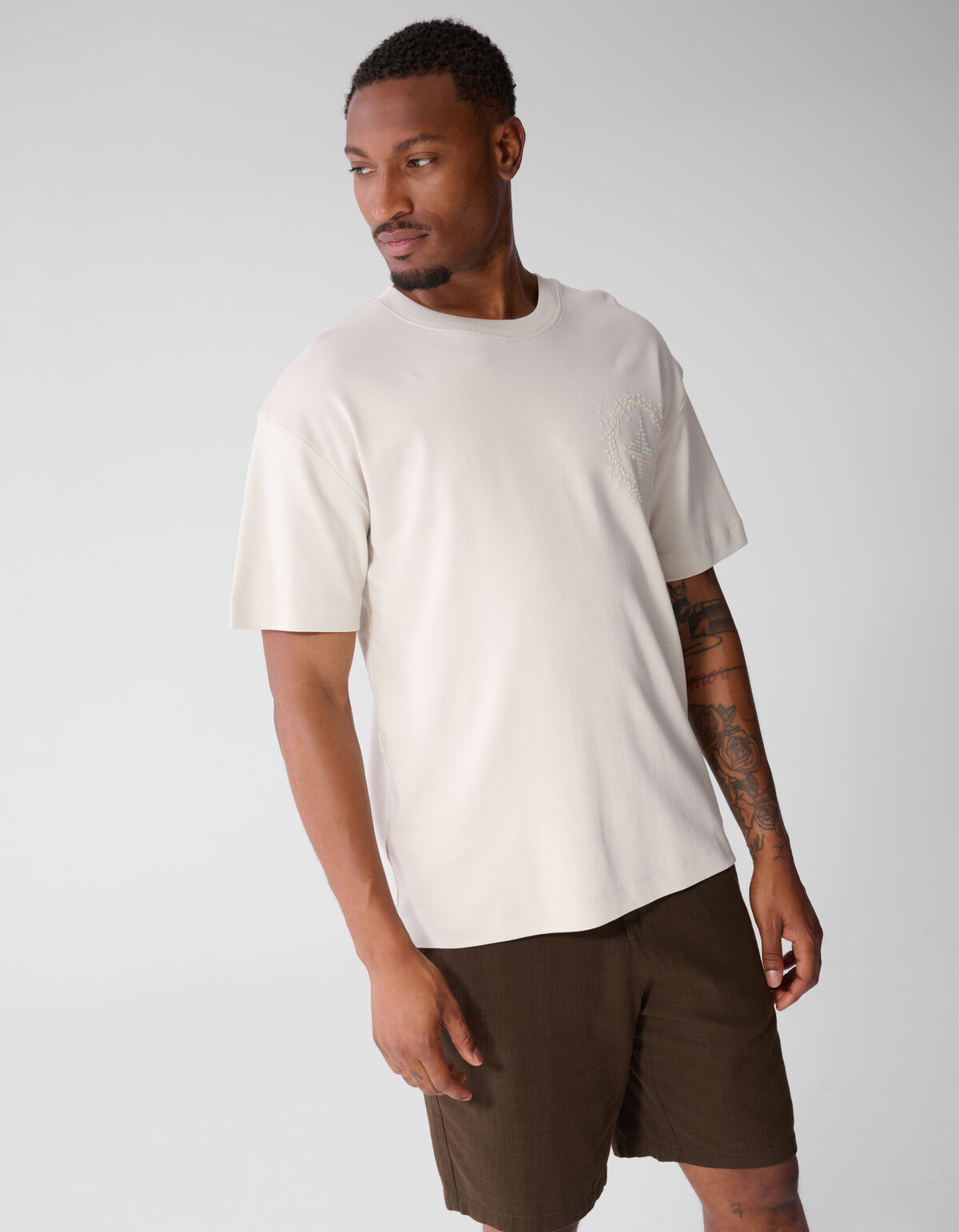 Embroidery Logo T-shirt Beige SHOEBY MEN