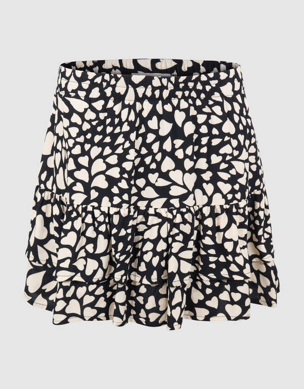 Heart Ruffle Mini Rok Zwart SHOEBY GIRLS