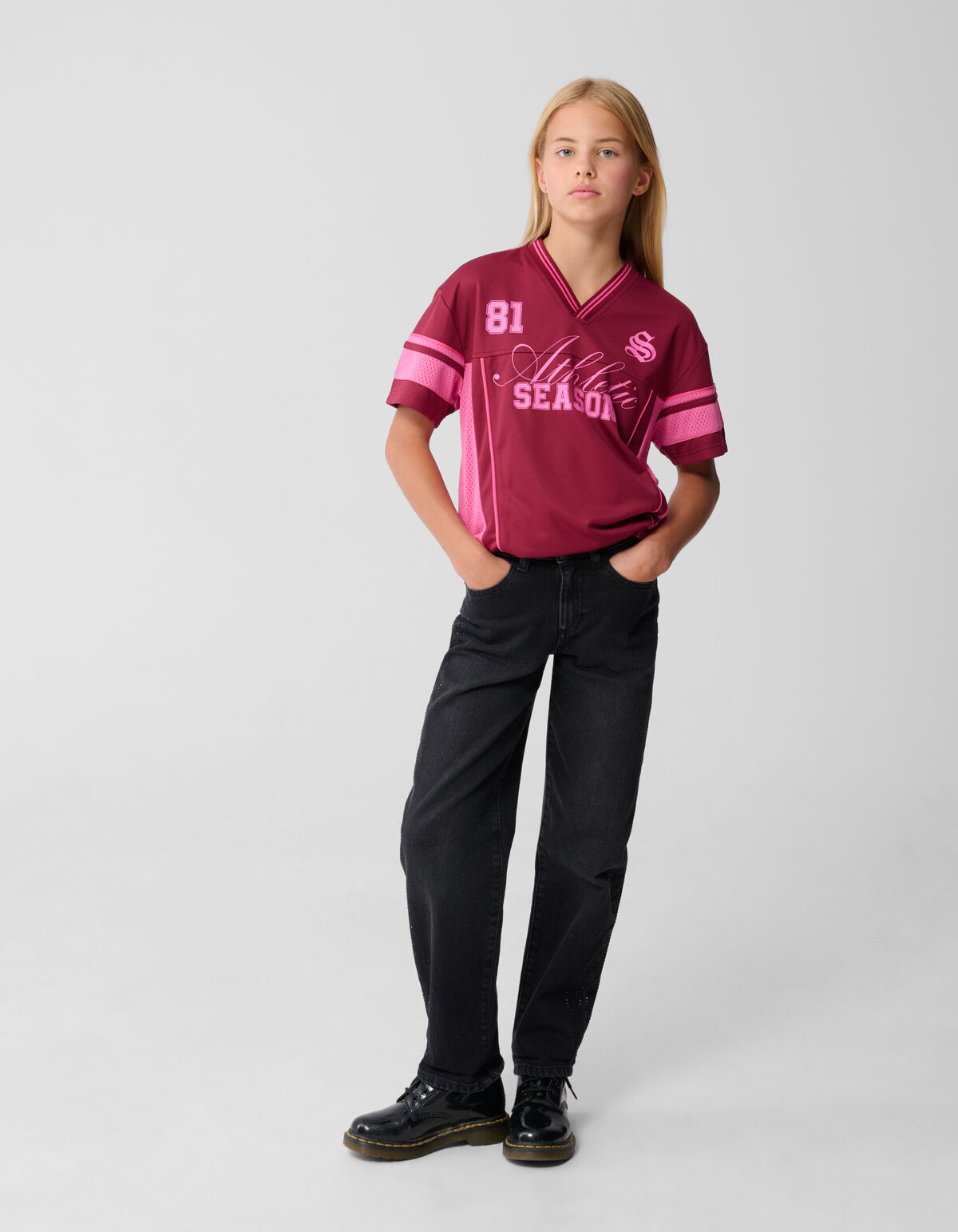 Baseball Mix T-shirt Donkerrood SHOEBY GIRLS