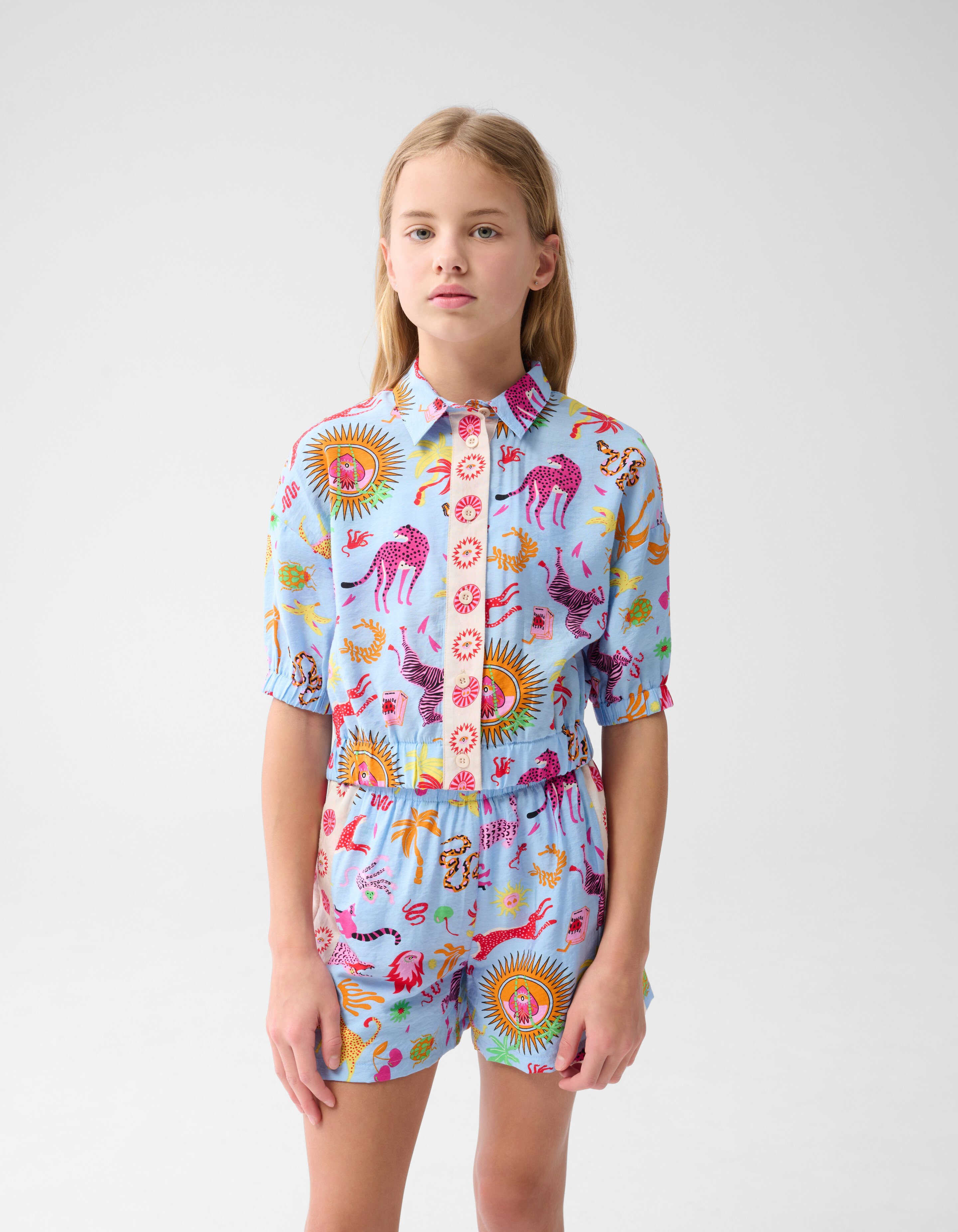Jungle Artwork Blouse Lichtblauw By Lizzy SHOEBY GIRLS