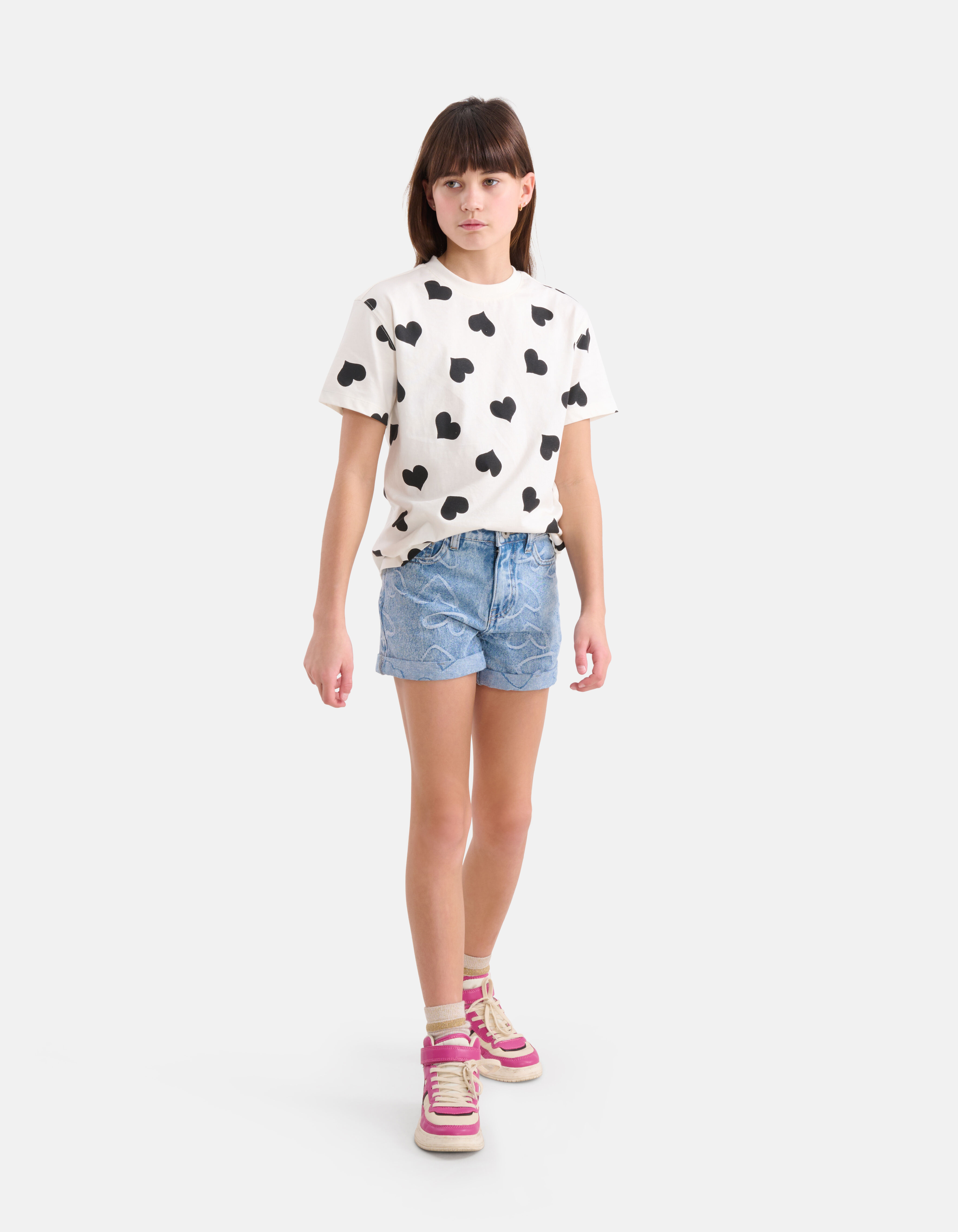 Oversized Hartjes Print T shirt Wit Shoeby