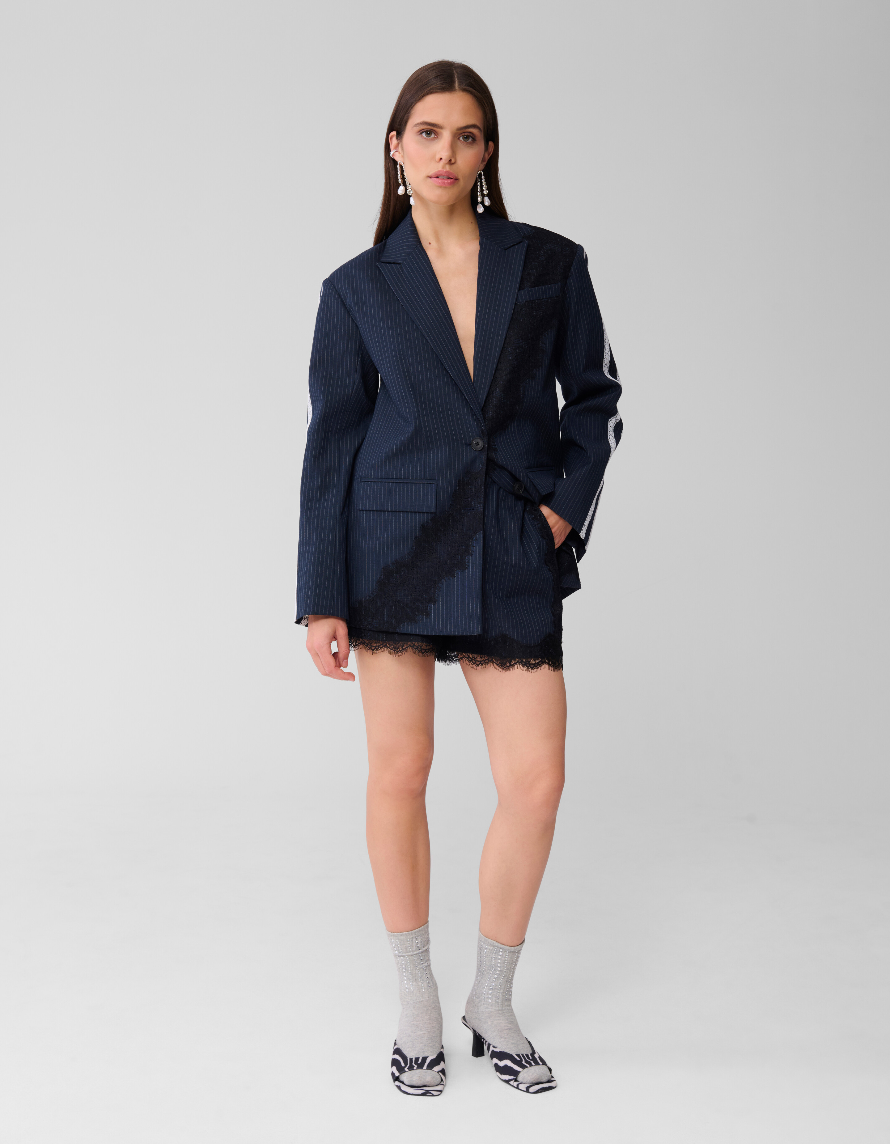 Oversized Kanten Blazer Donkerblauw SHOEBY WOMEN