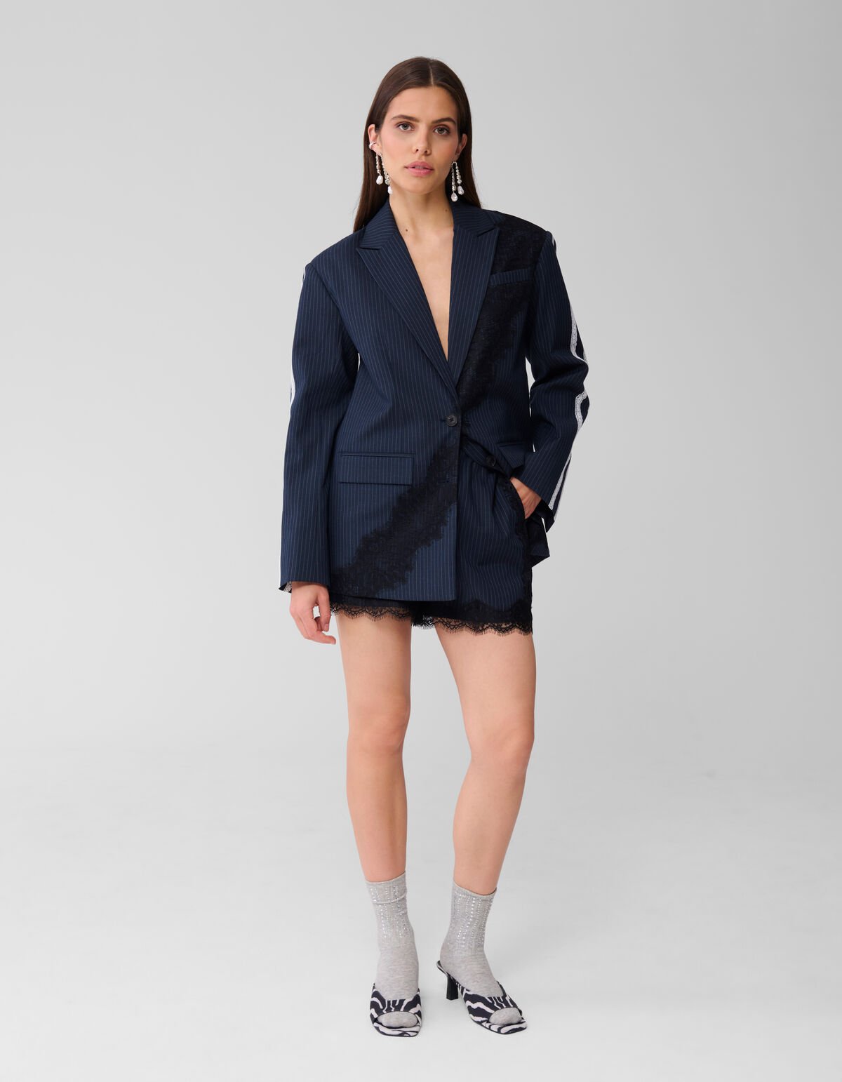 Oversized Kanten Blazer Donkerblauw SHOEBY WOMEN