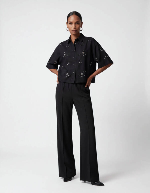 Linnen Eyelet Blouse Zwart SHOEBY WOMEN