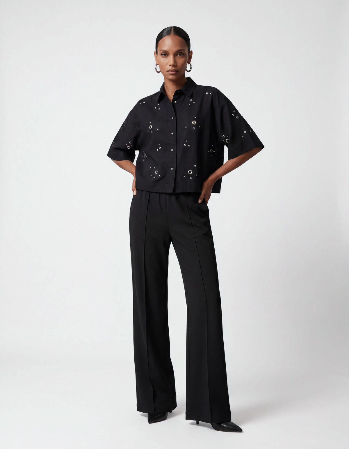 Linnen Eyelet Blouse Zwart SHOEBY WOMEN