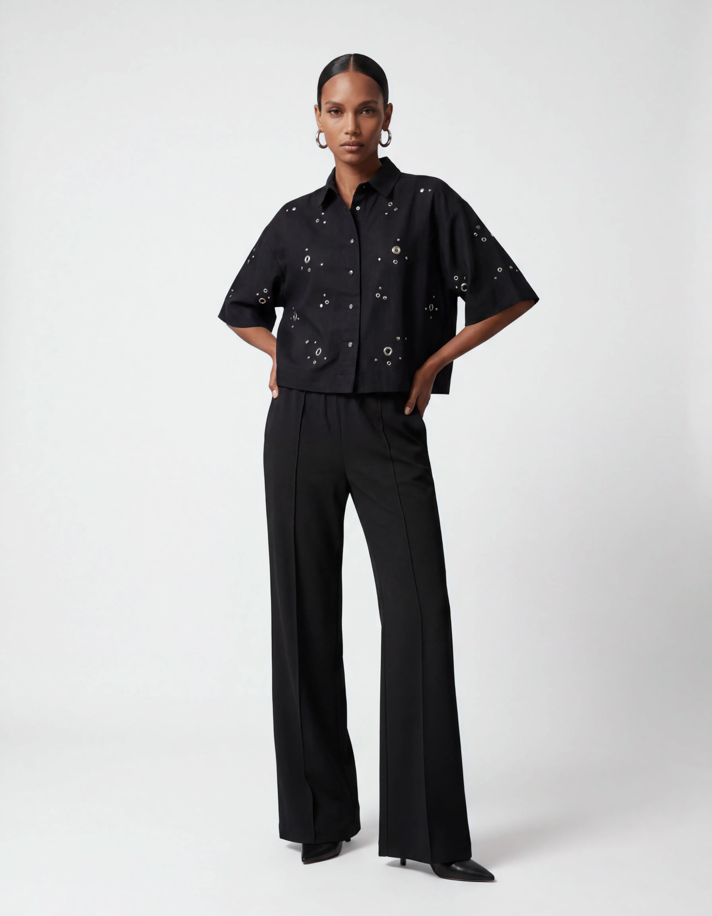 Linnen Eyelet Blouse Zwart SHOEBY WOMEN