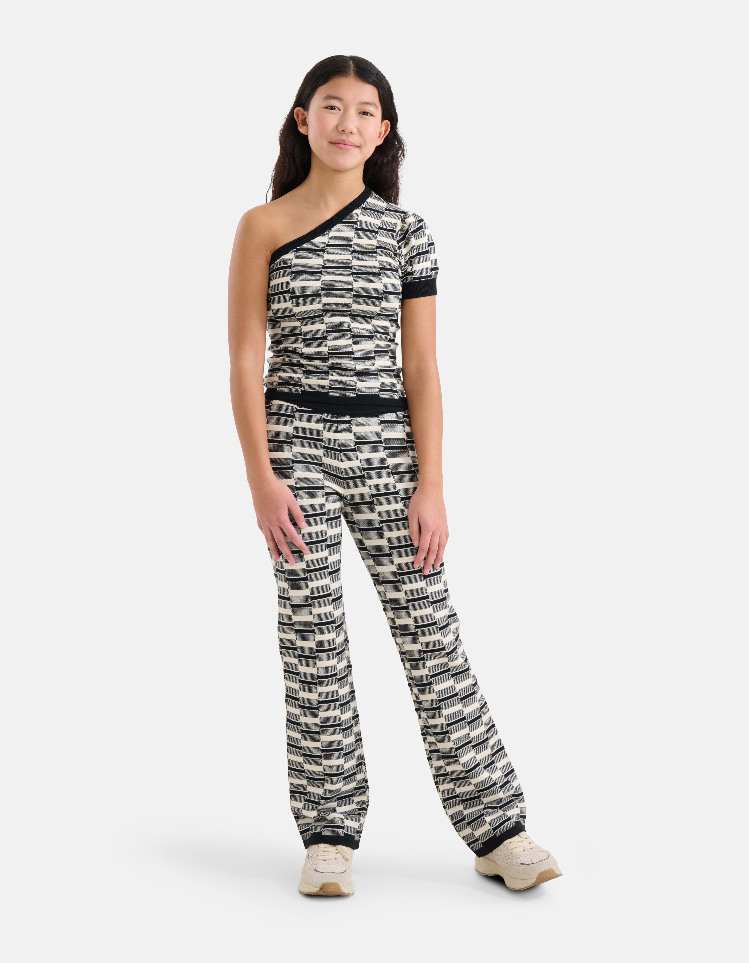 Gebreide One Shoulder Top Zwart/Wit SHOEBY GIRLS