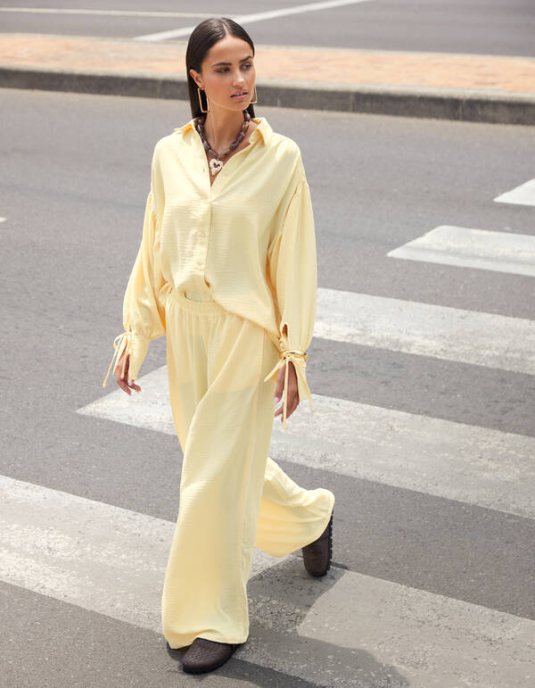 Twist Wide Leg Fit Broek Lichtgeel SHOEBY WOMEN