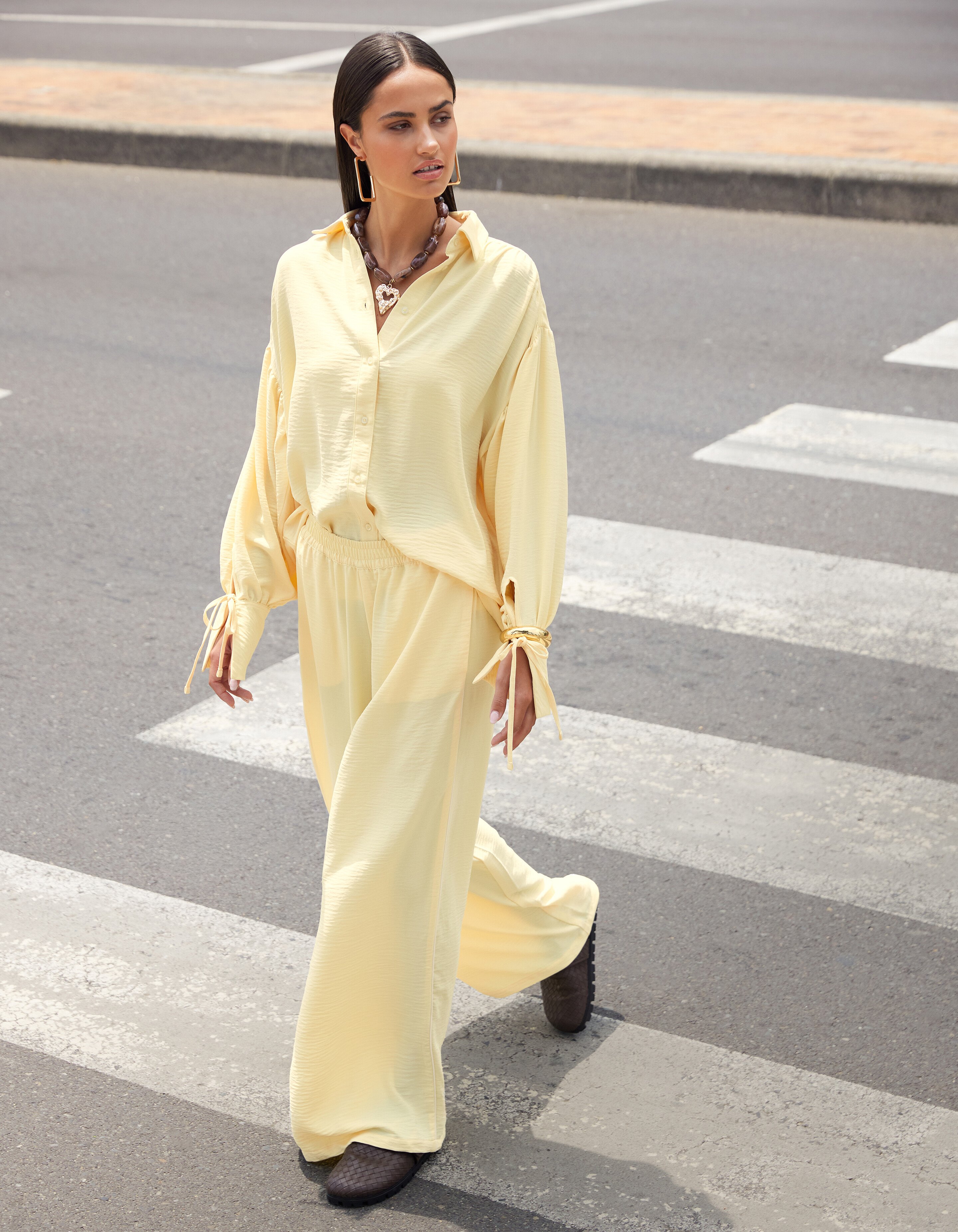 Twist Wide Leg Fit Broek Lichtgeel SHOEBY WOMEN