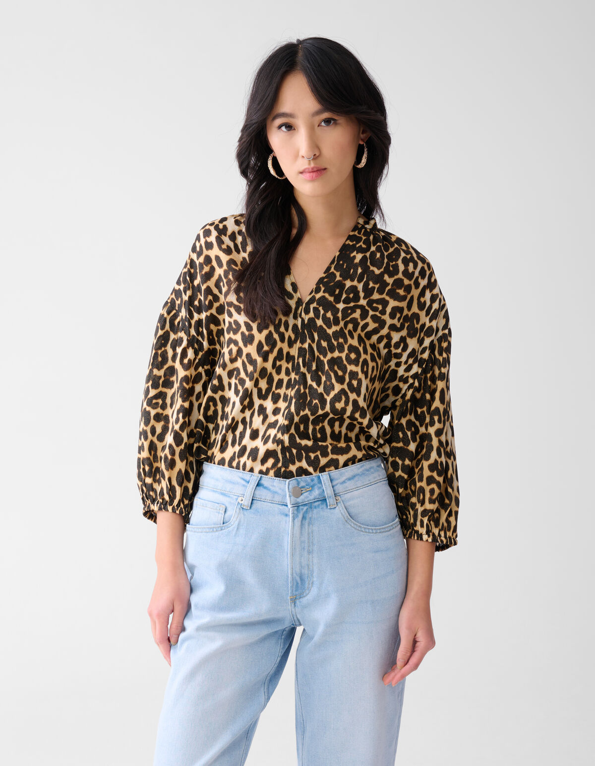 Oversized Leopard Shine Blouse Bruin SHOEBY WOMEN