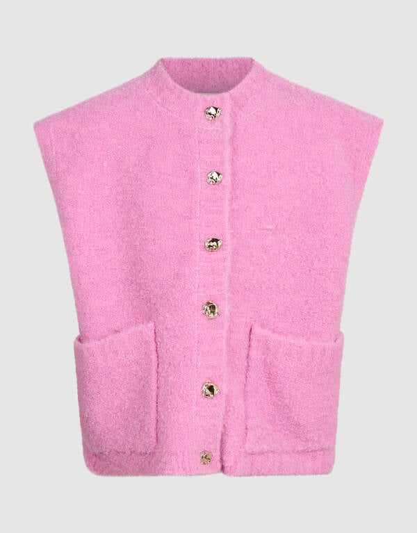 Teddy Gebreid Gilet Roze SHOEBY GIRLS