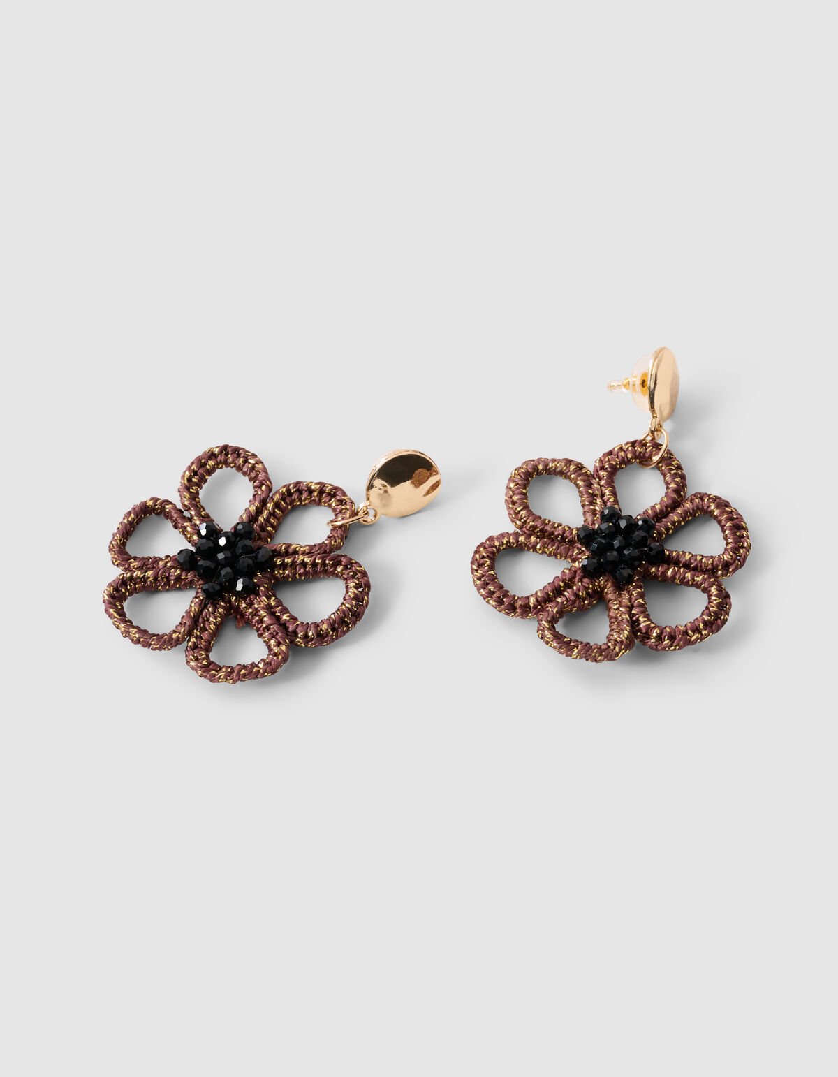 Beaded Bloem Oorbellen Bruin SHOEBY ACCESSOIRES
